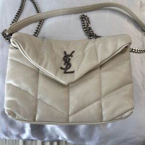 Yves Saint Laurent Cream Chevron Shoulder Bag